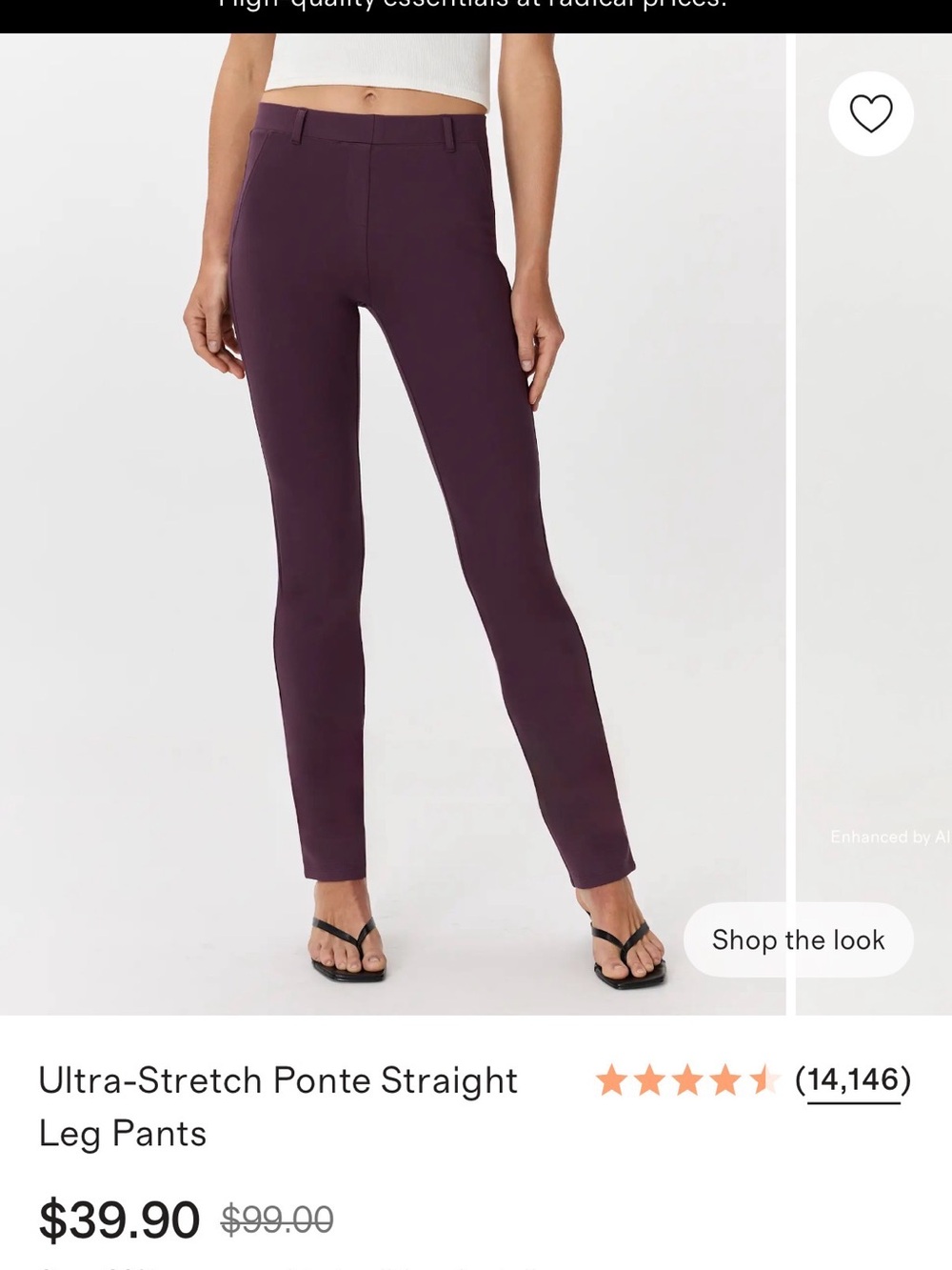 Quince Straight-Leg Ponte Pants in Plum, Size Small